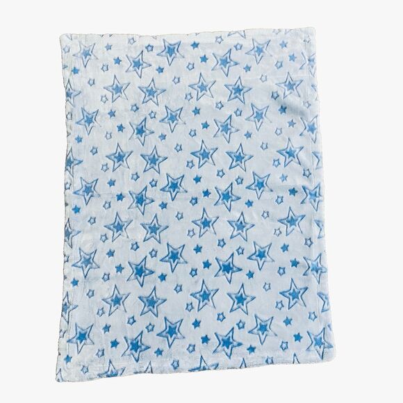 Fleece Baby Blanket Light Blue‎ w/ Embossed Stars 29' x 38" - Picture 3 of 7